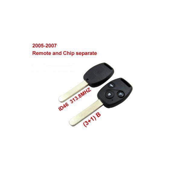 Remote Key (3+1) Button and Chip Separate ID:46 (313.8MHZ) Fit ACCORD FIT CIVIC ODYSSEY For 2005-2007 Honda 10pcs/lot
