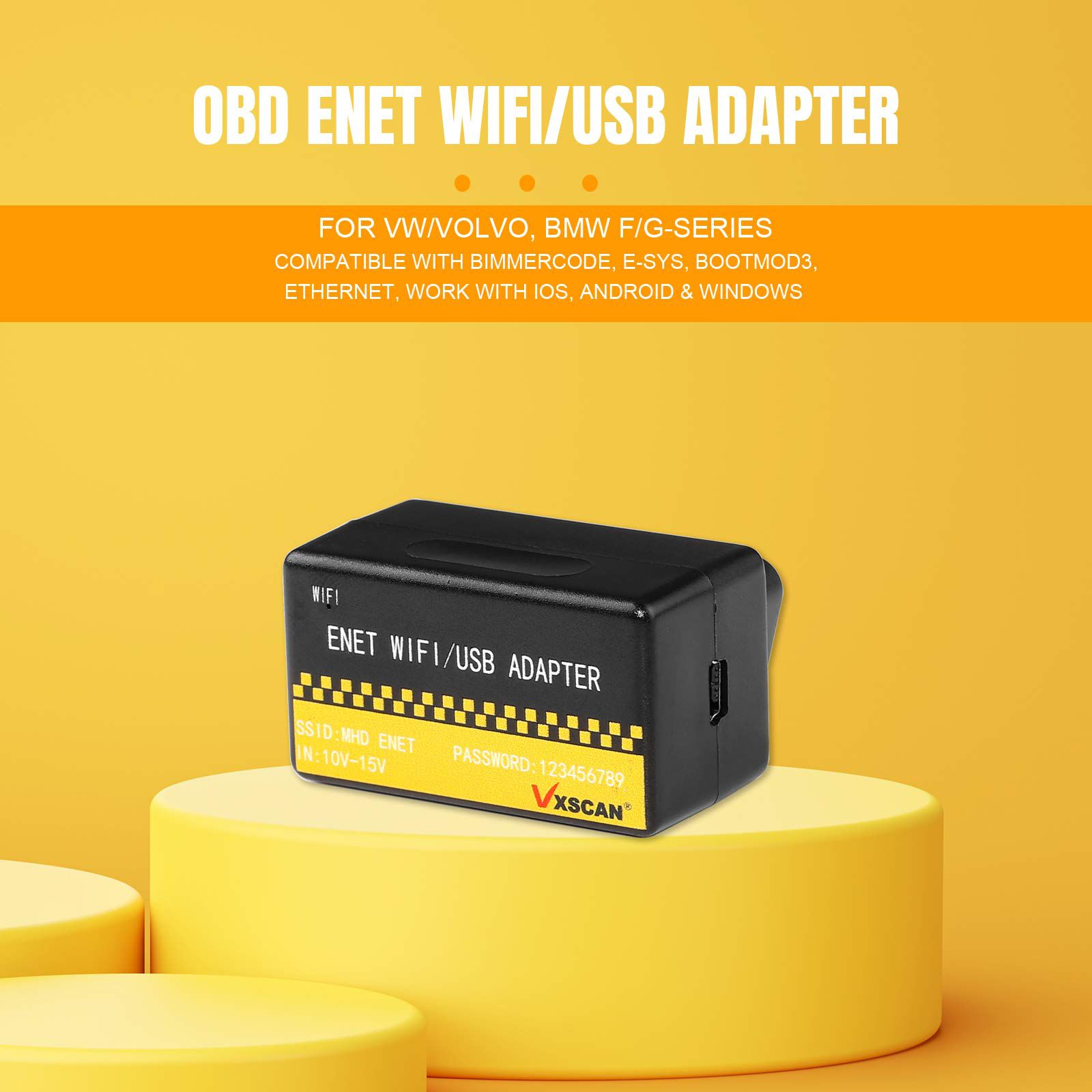 2022 OBD ENET WIFI/USB Adapter DOIP For VW/VOLVO BMW F/G-series Compatible with BimmerCode E-SYS Bootmod3 Ethernet Work with iOS Android & Windows