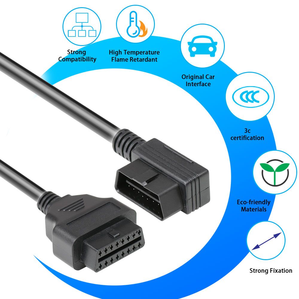 Obd2 16pin Male to Female Extension Cable Diagnostic Extender 100cm