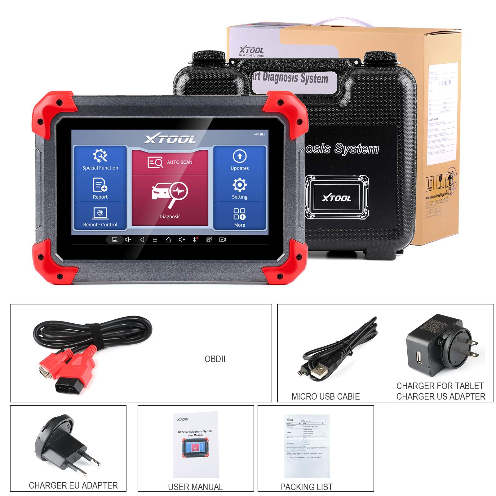 XTOOL D7 Automotive Diagnostic Tool Bi-Directional Scan Tool Support OE-Level Full Diagnosis with 26+ Services IMMO/Key Programming ABS Bleeding